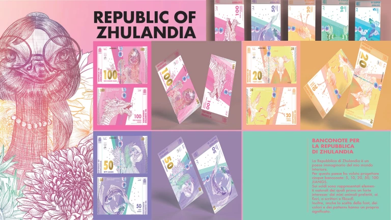 "REPUBLIC OF ZHULANDIA. Banknotes design" di Giulia Zhu