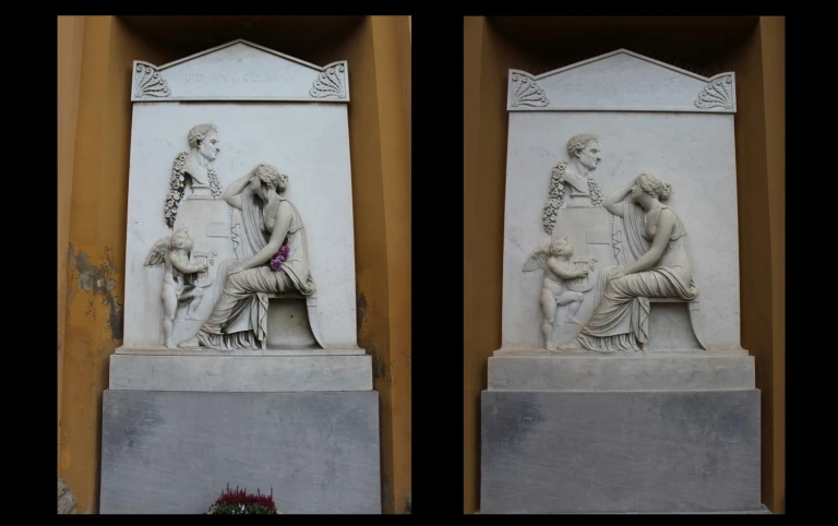 PFP1, Maria Teresa Nicosia, Monumento Rossini Colbran, marmo 1823, commissionata al Del Rosso di Carrara da Gioachino Rossini. Certosa di Bologna, Chiostro Maggiore, a.a. 2021/2022